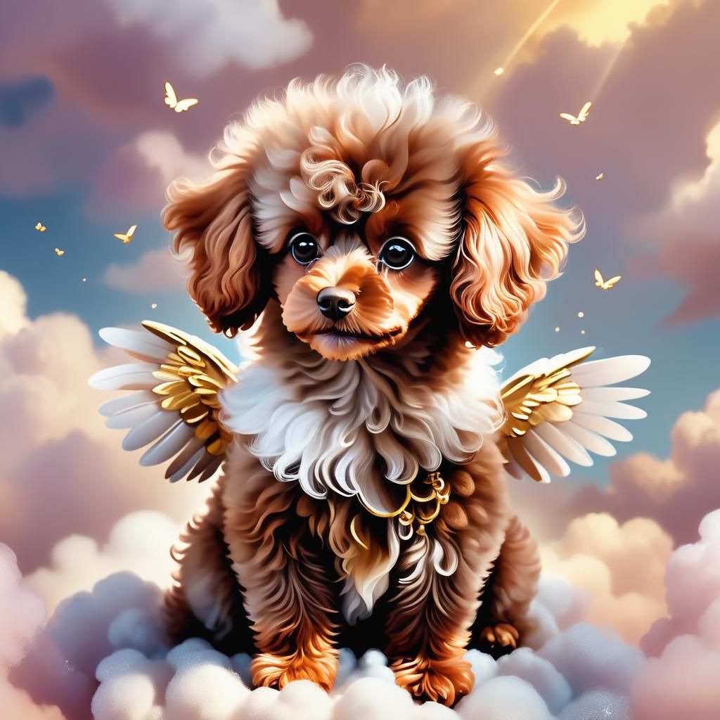 Whimsical Toy Poodle with Wings Illustration