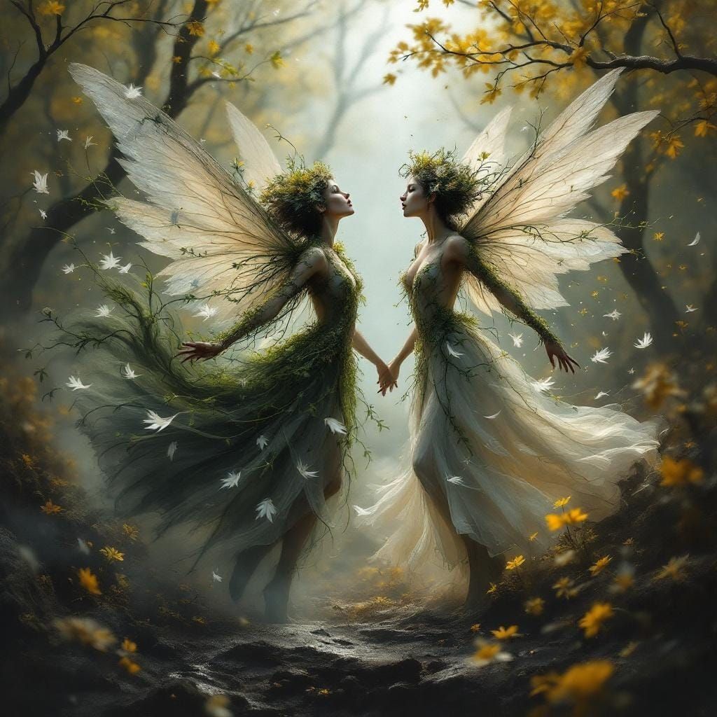 Fairies Dancing in Charred Spring Forest