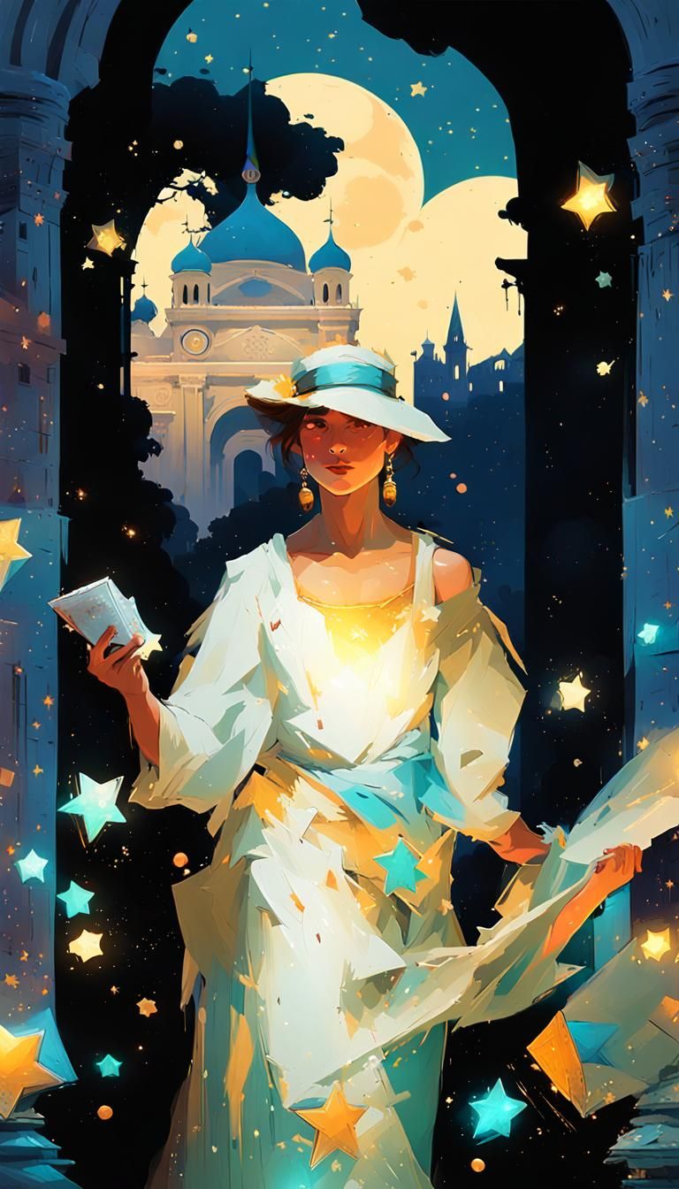 Travel poster opera theater at night, lots of bright shining...
