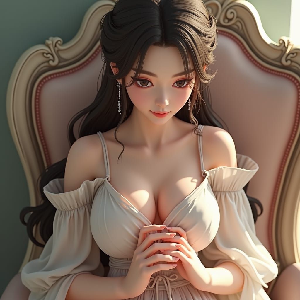 Elegant Woman in Chair, 3D Anime Art