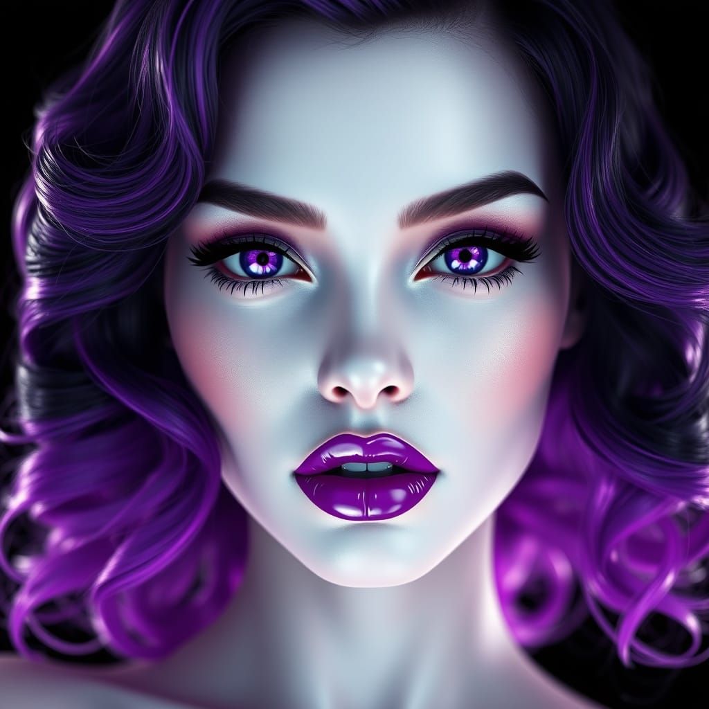 Glamorous Woman with Purple Eyes and Lips