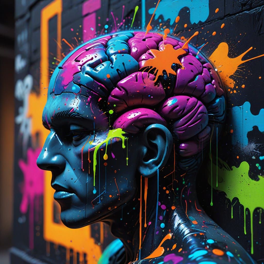 Graffiti Brain with Defrag Bar in Urban Art Style