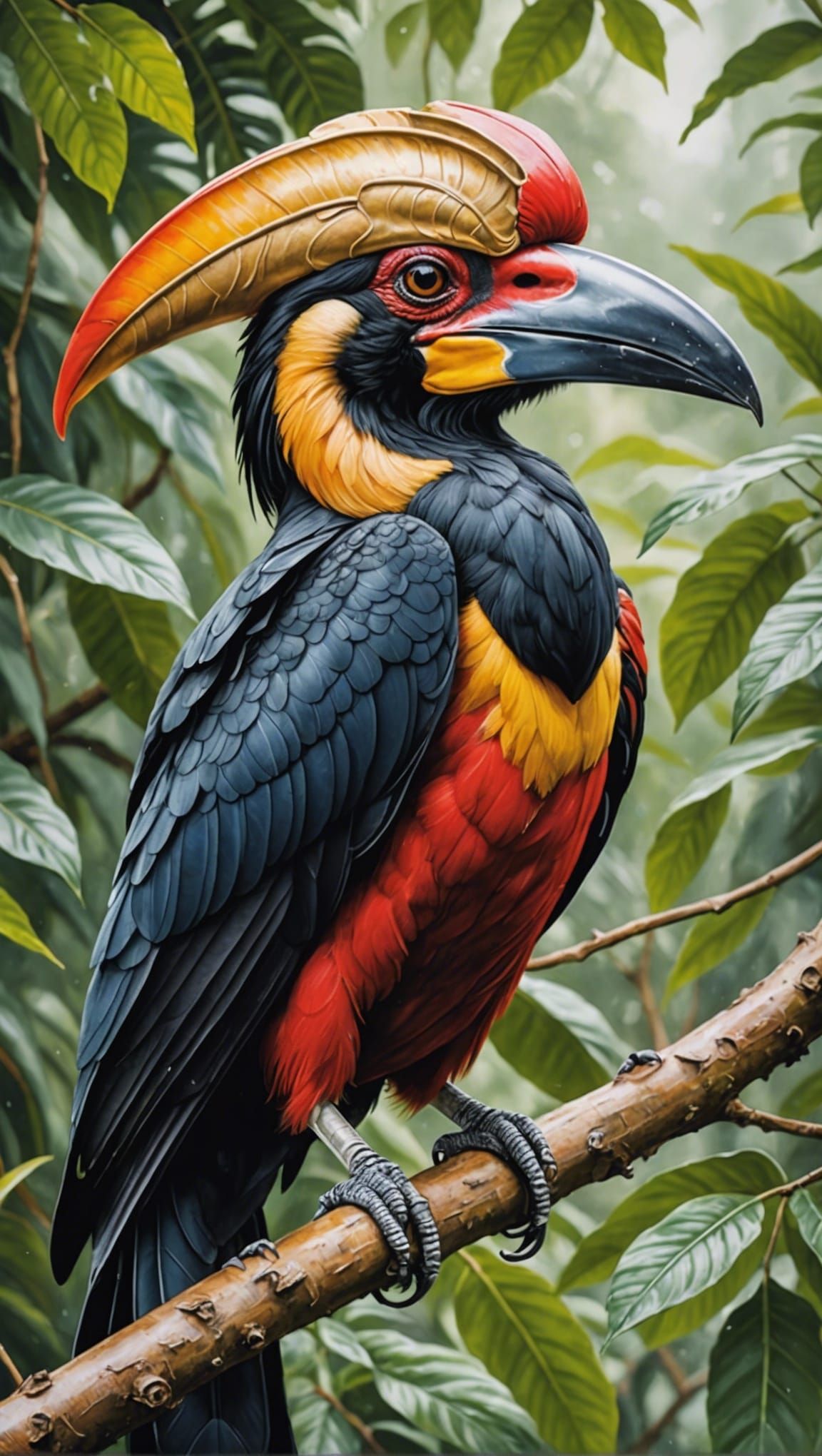 Watercolor Hornbill Portrait: Rainforest Bird Details