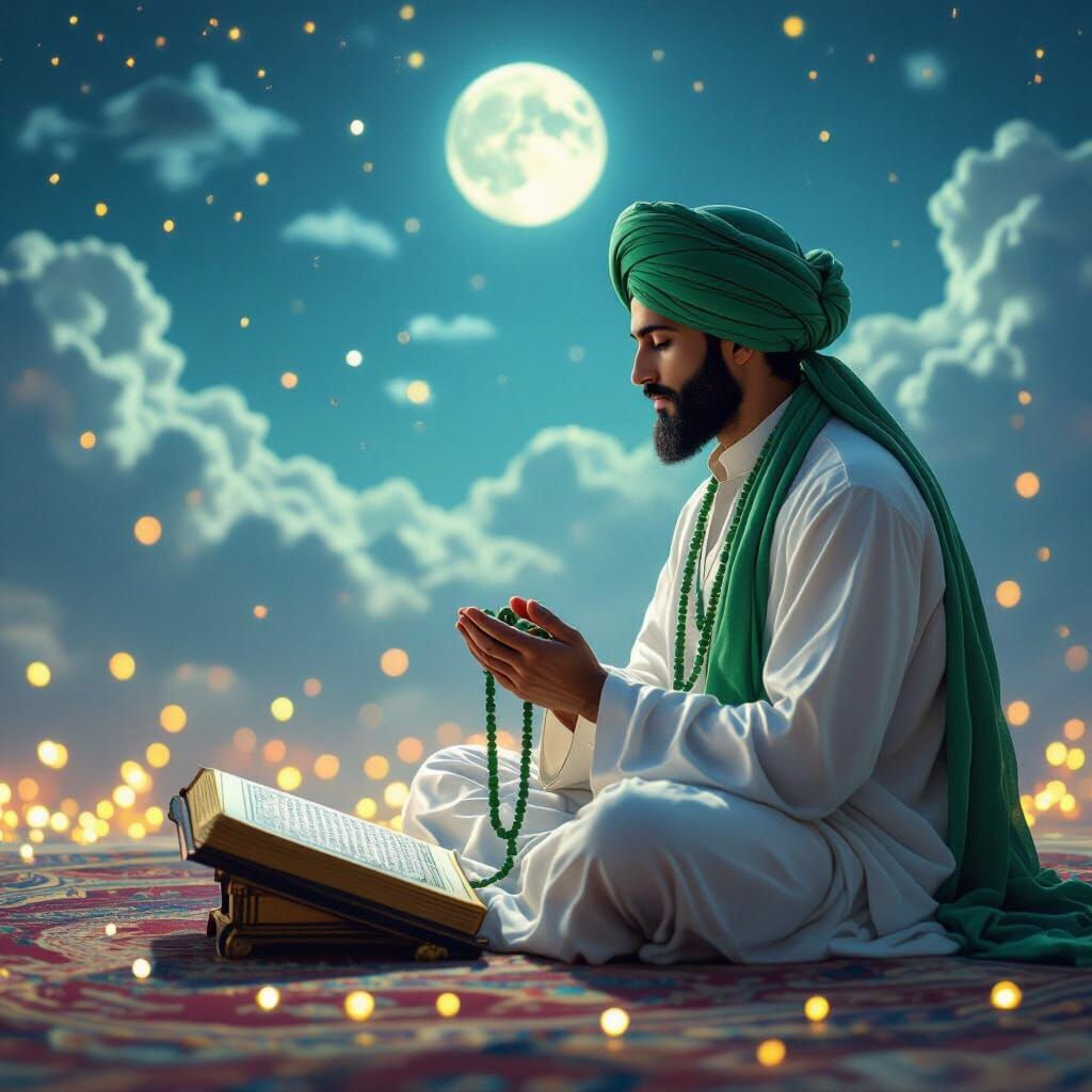 Man in Prayer Under Moonlit Sky