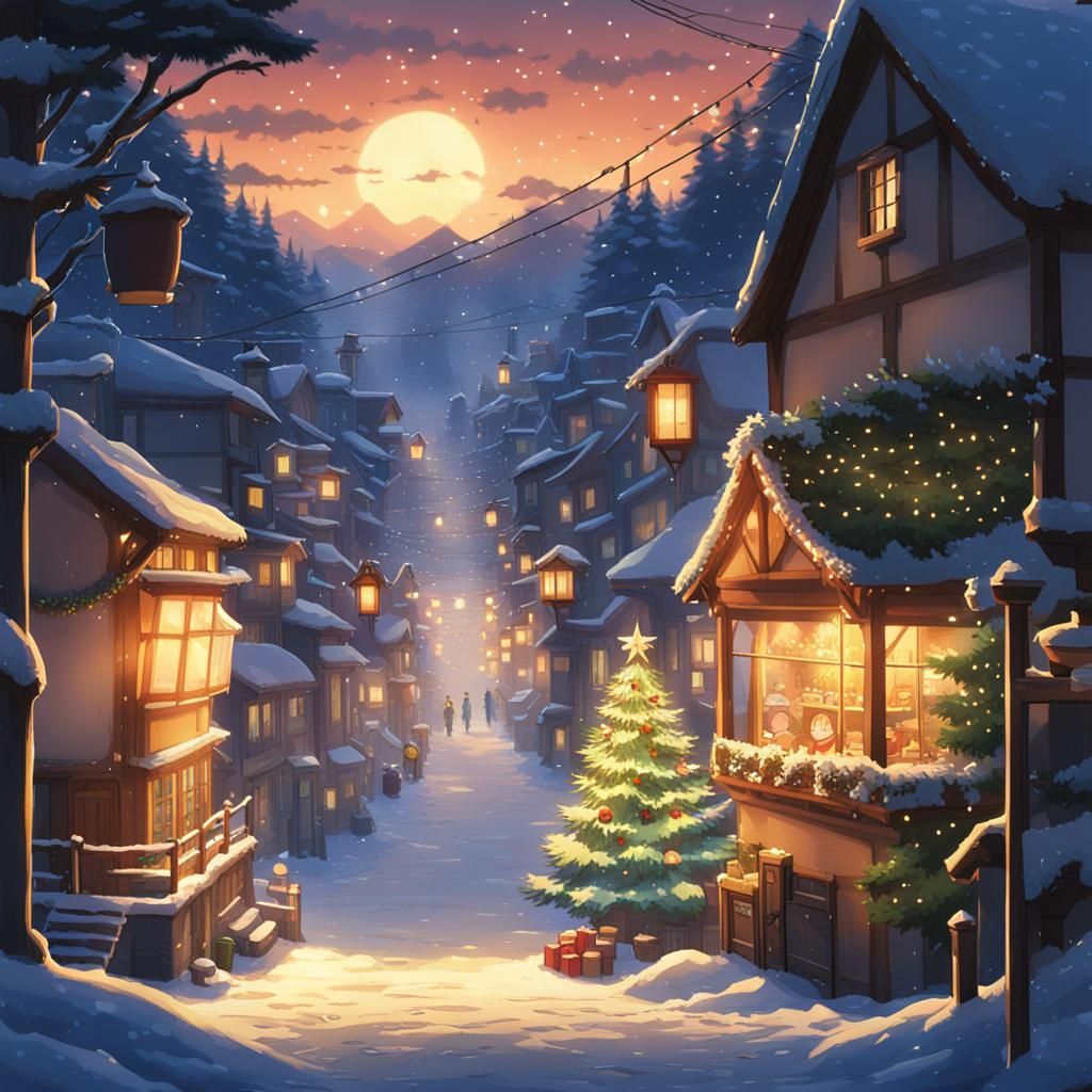 Cozy Christmas Village: Studio Ghibli Anime Visual