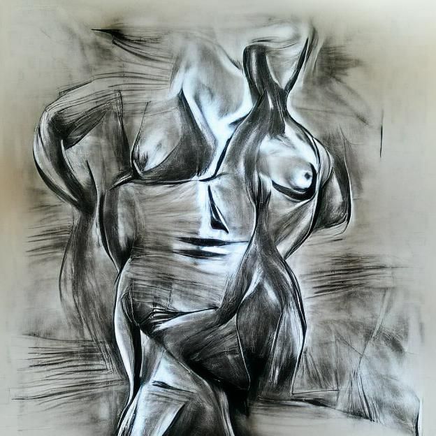 Minimalist Nude Figure Line Art Drawing