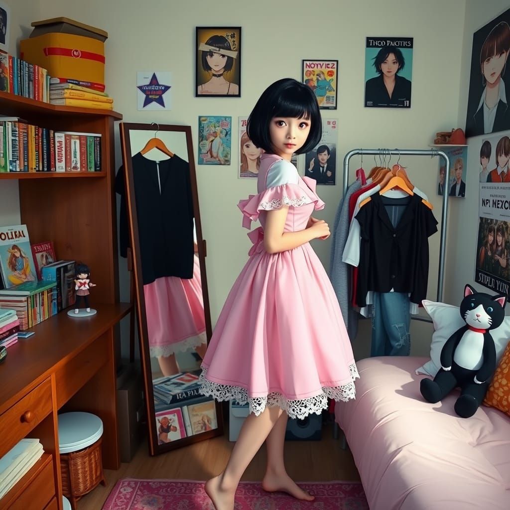 Cute Moon trying on the dress