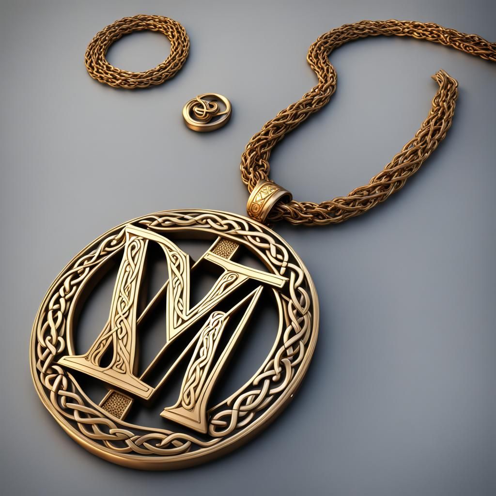Golden Celtic M Letter Necklace Pendant