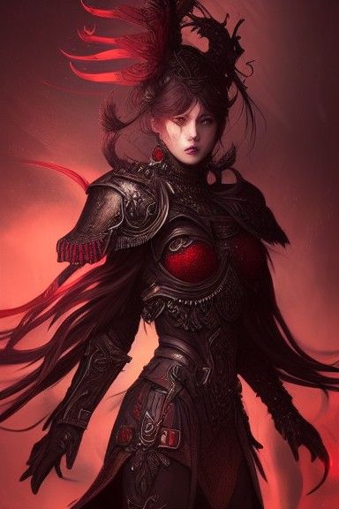 Dark Fantasy Warrior in Red and Black Armor