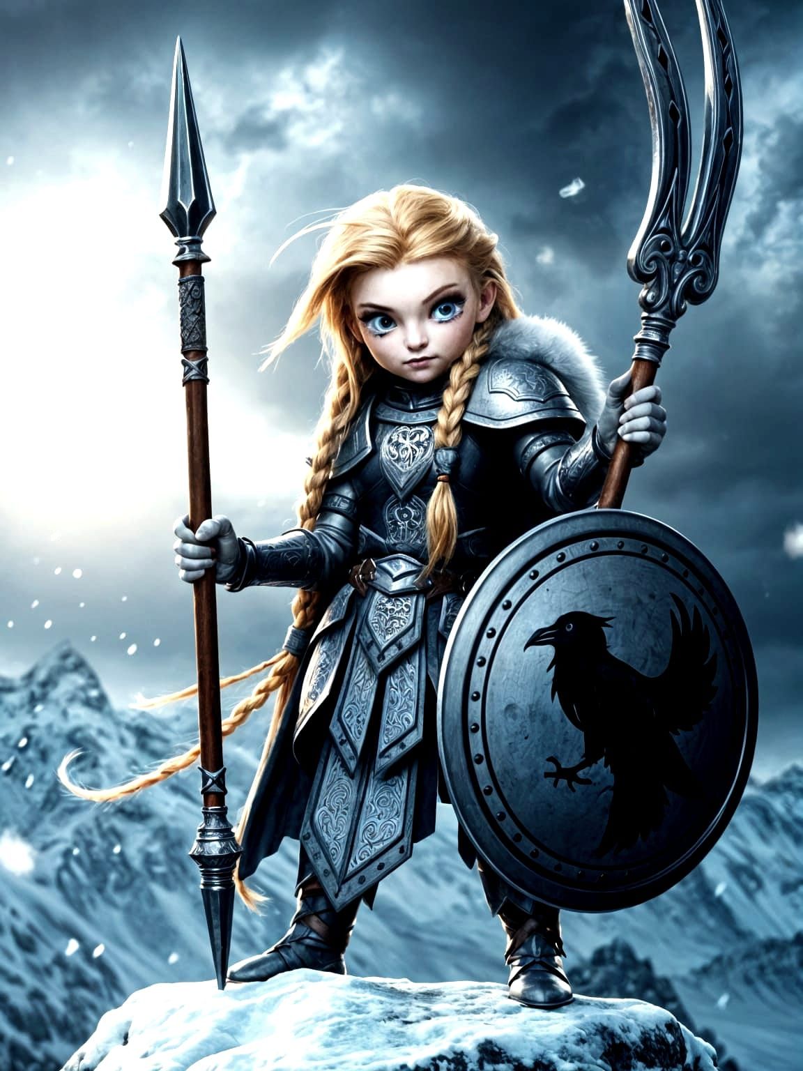 Female Valkyrie Warrior on Snowy Peak