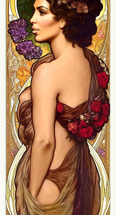 Celebrity Portrait in Mucha Style with Gold Foil