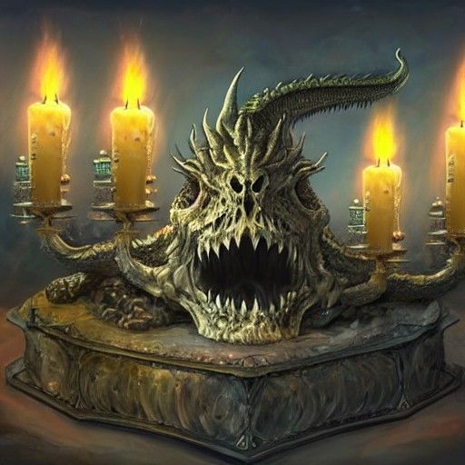 Dragon Skull on Pedestal: Cosmic Astral Illustration