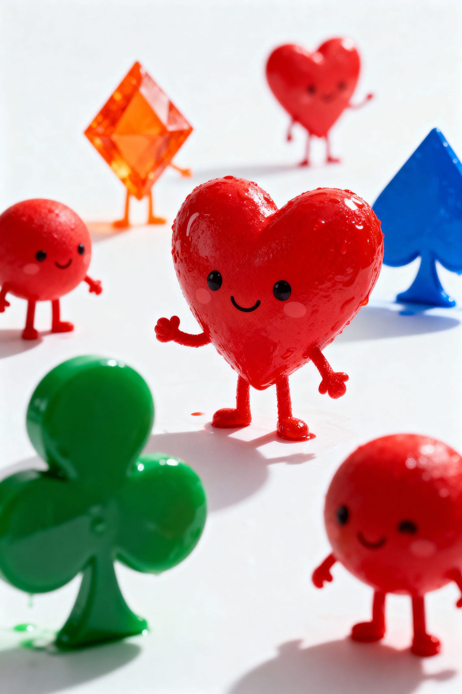 Cute Heart Creatures with Playing Card Symbols