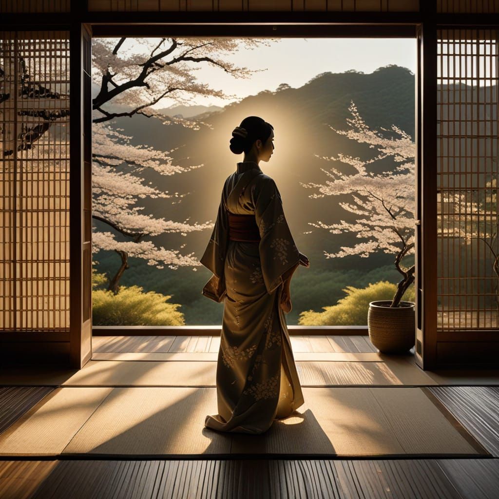 Serene Geisha in Traditional Tatami Room