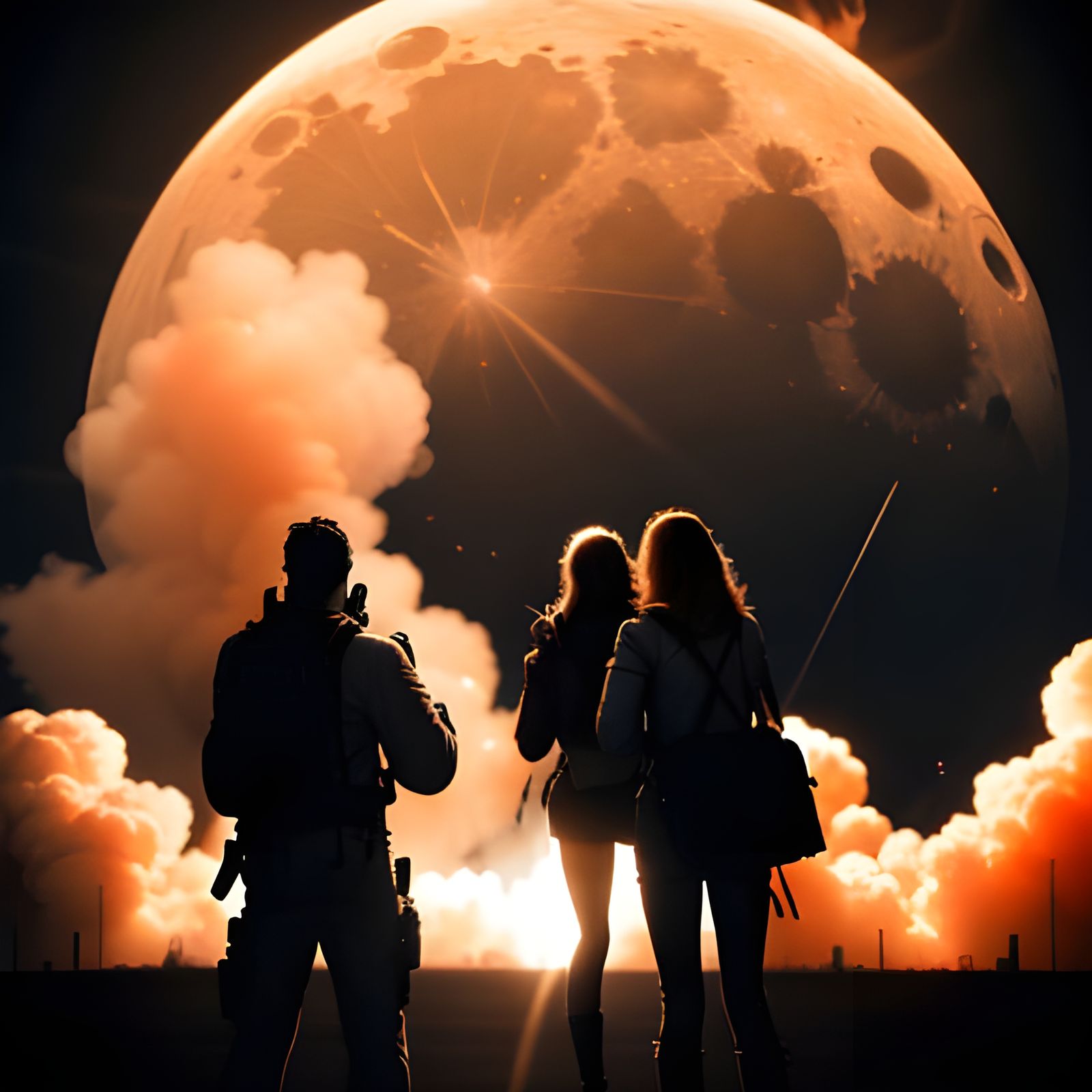 Dramatic Moon Landing Scene in Golden Hour