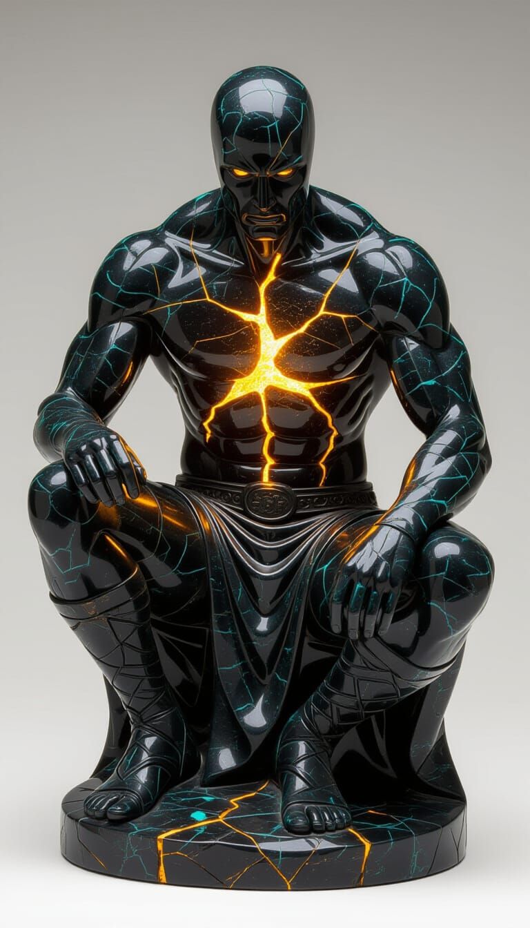 Obsidian Warrior Figurine with Molten Gold Interior