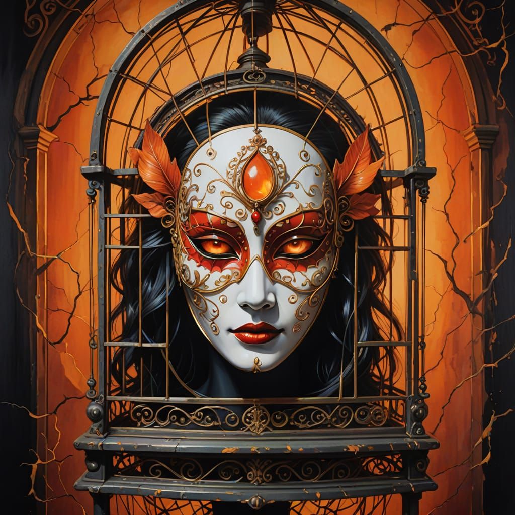 Surrealist Mask "Rupta Ira" Symbolizing Anger in Japanese St...