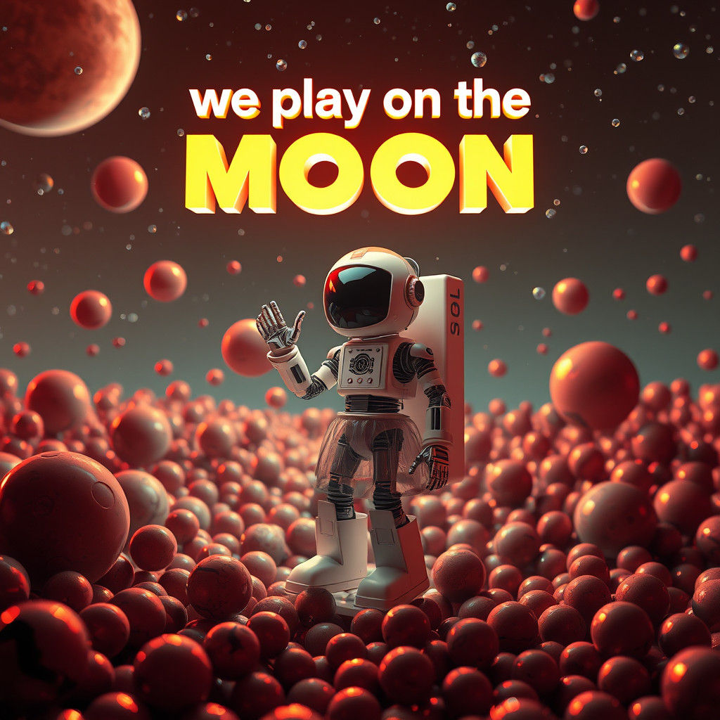 Futuristic Toy Robot on the Moon in 3D