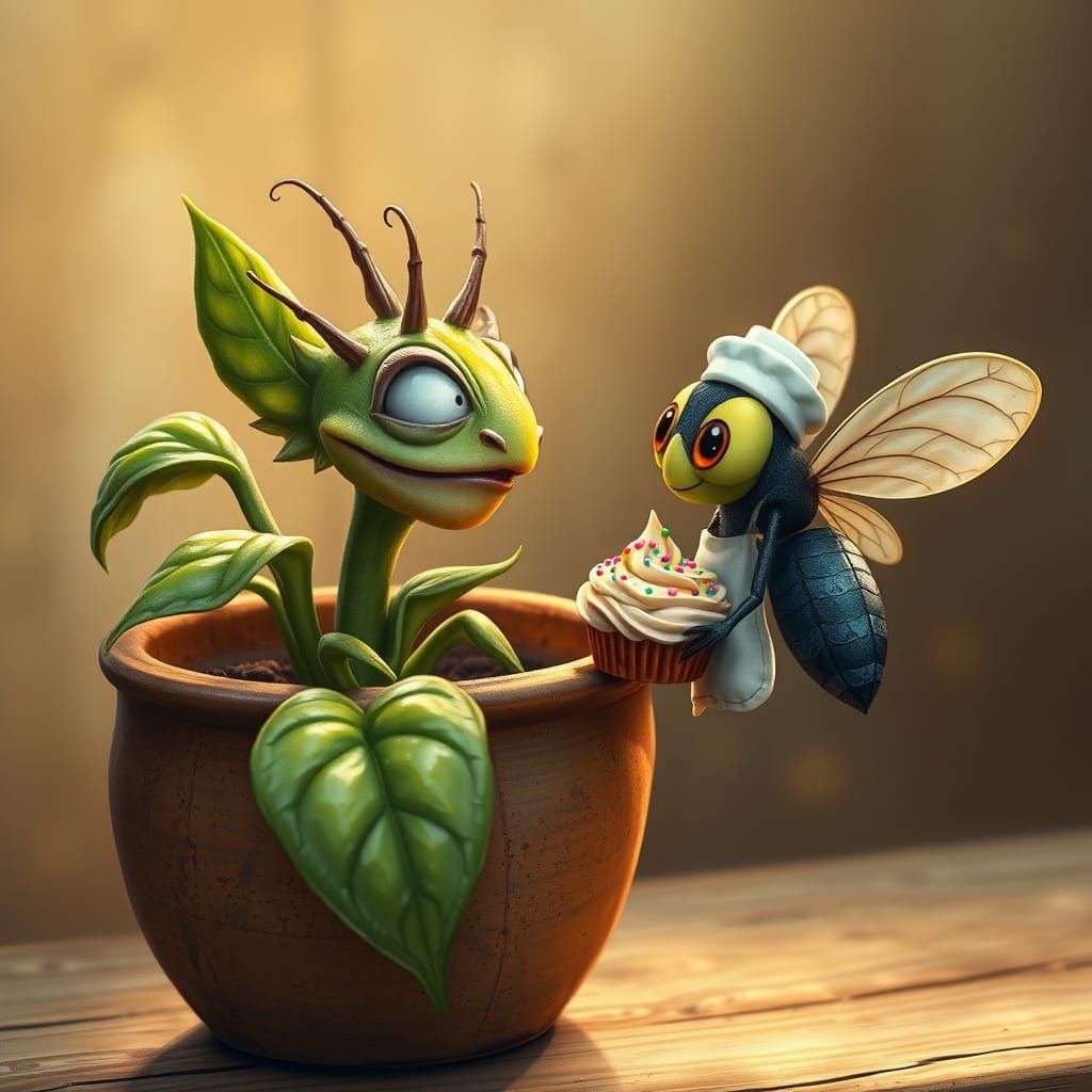 Whimsical Flower and Fly Share a Tender Moment