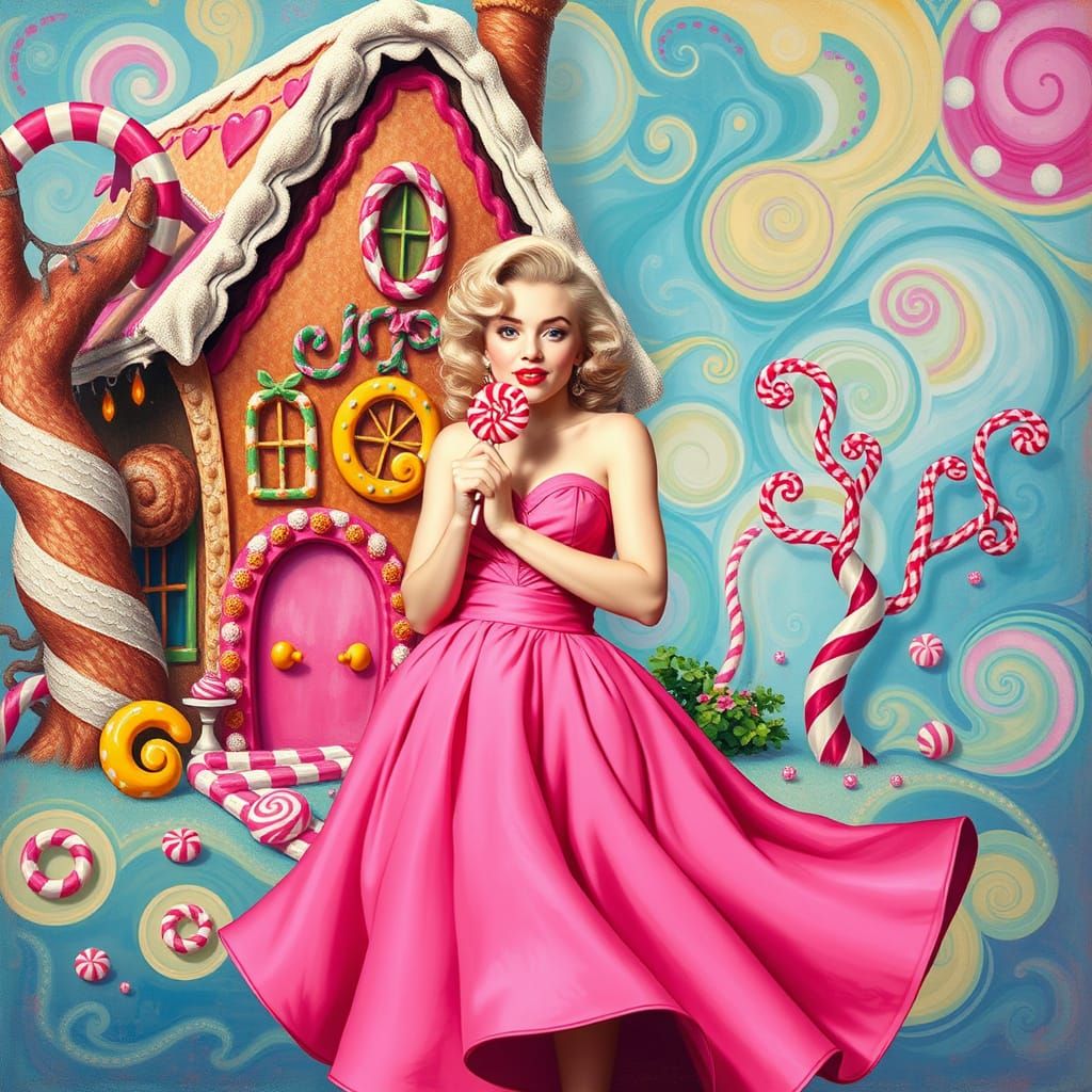Surreal Pop Art Goddess Dances in Whimsical Candyland Wonder...