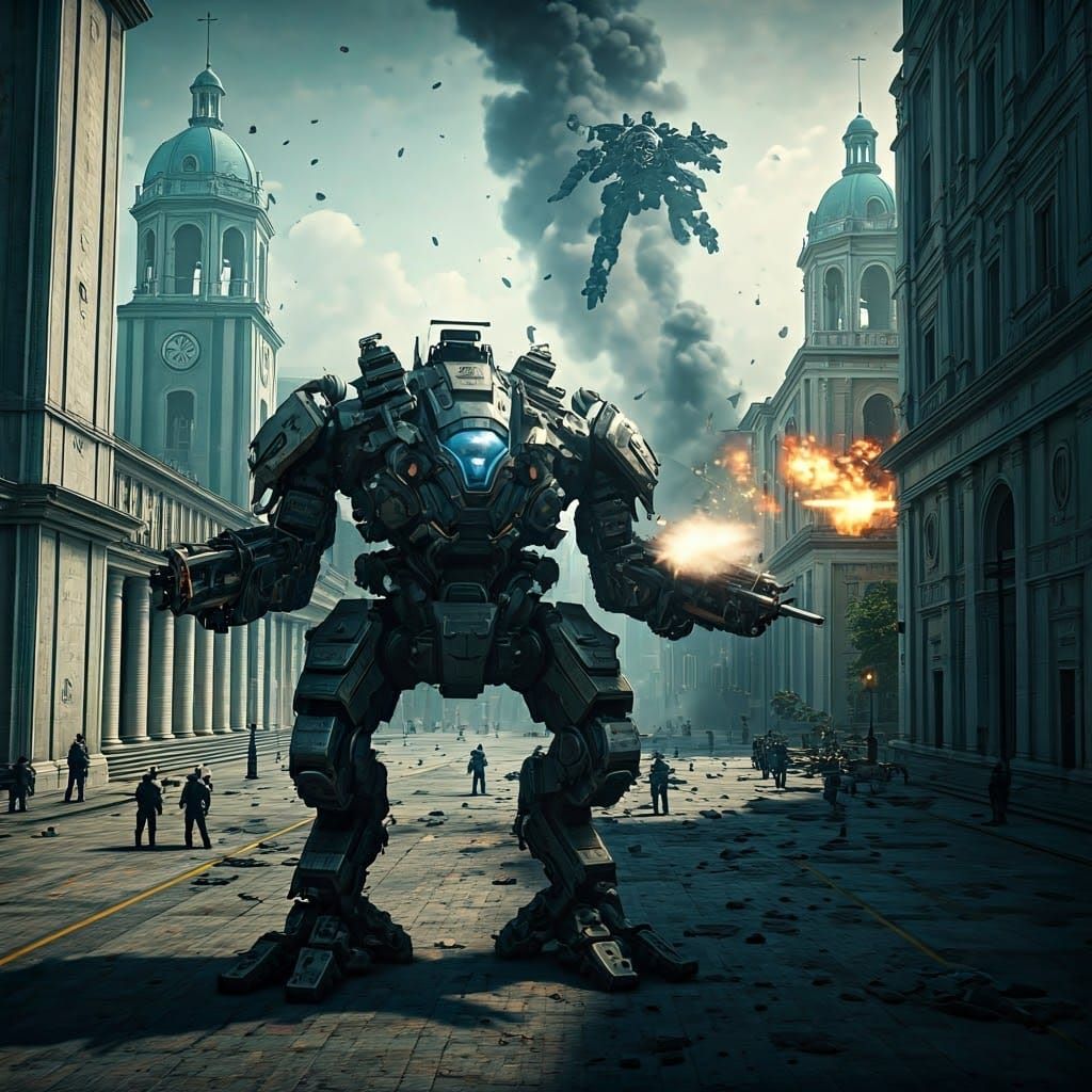 Titans Clash in Futuristic Cityscape