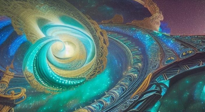 Celestial City in Nebulae, Art Nouveau Style