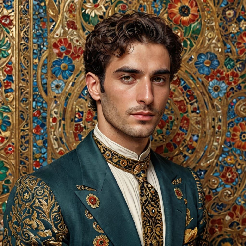 Sensual Young Man in Ornate Style