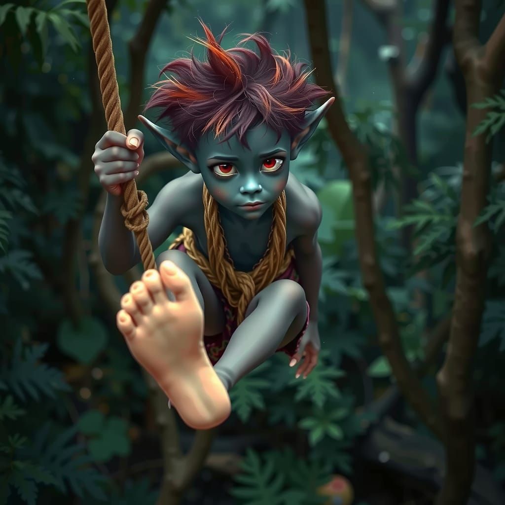 Whimsical Green Elf in Enchanted Forest