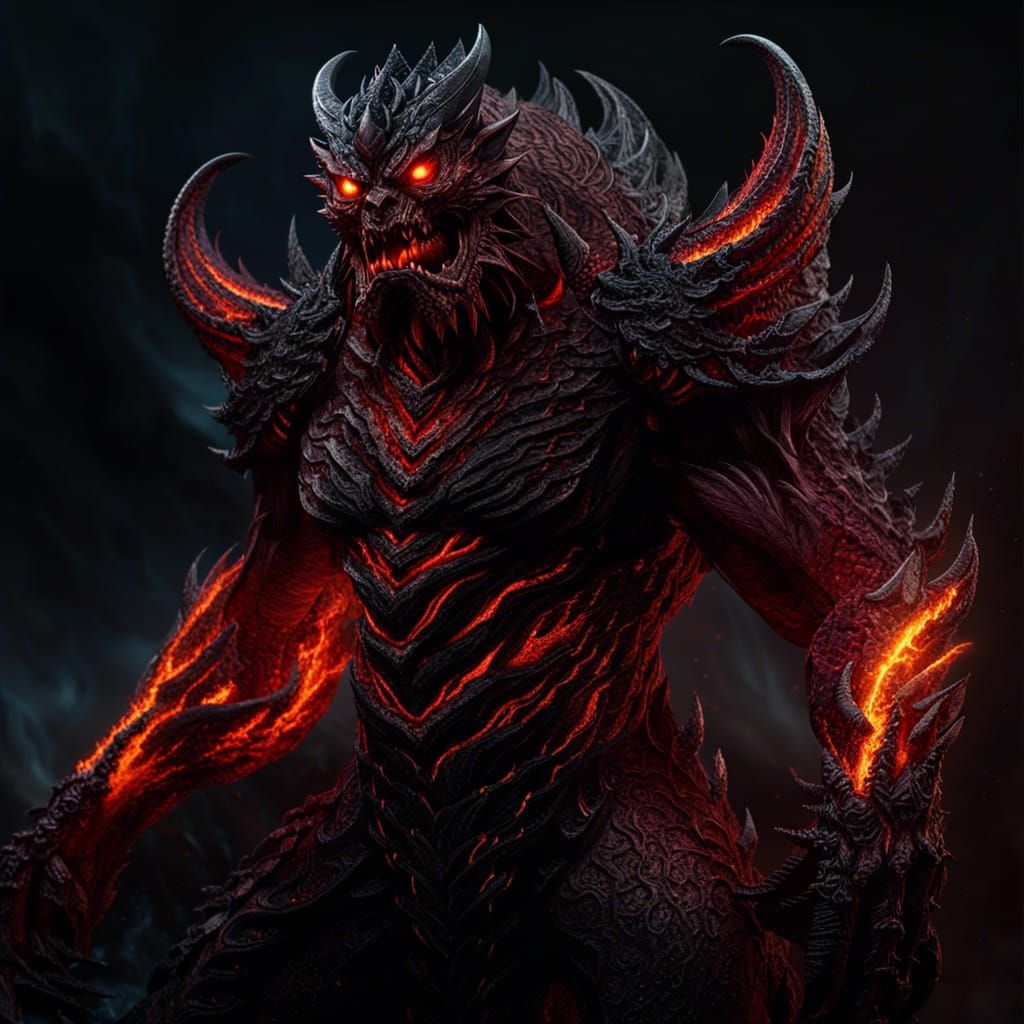 Hyperdetailed Lava Monster Demon in Dark Fantasy Style