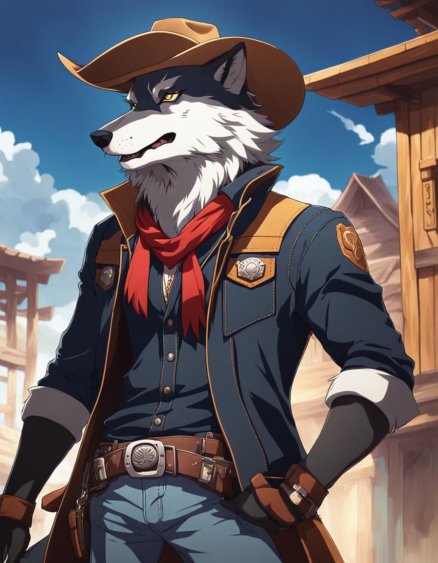 Fierce Anime Wolf Cowboy Full Body Pose