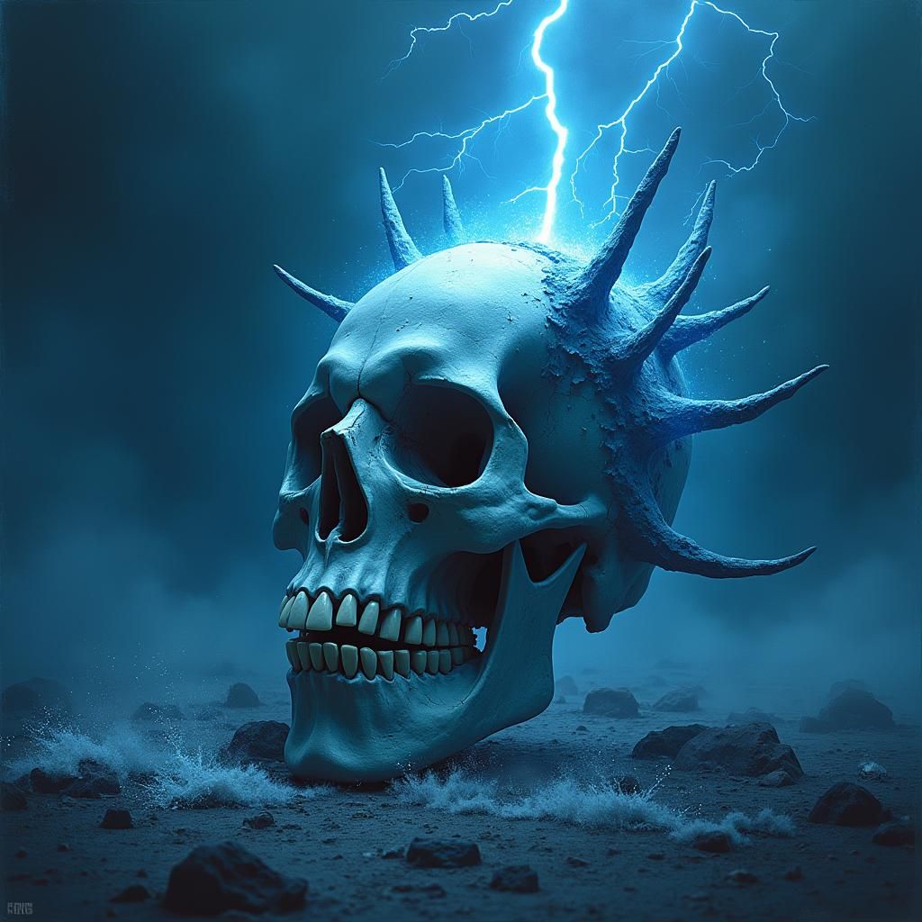 Ethereal Skull Shattered by Glowing Trident