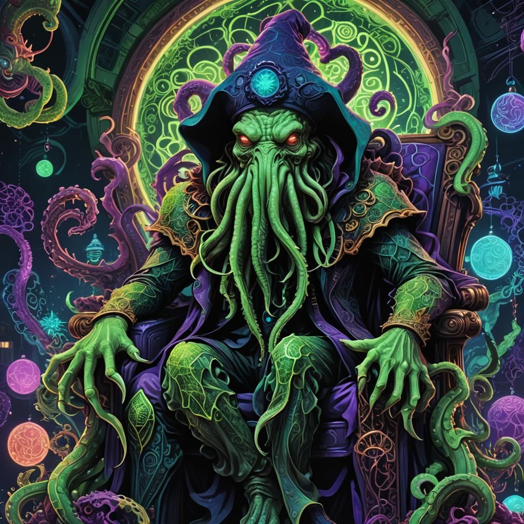 Cyberpunk Cthulhu Reigns over Vibrant, Neon Christmas