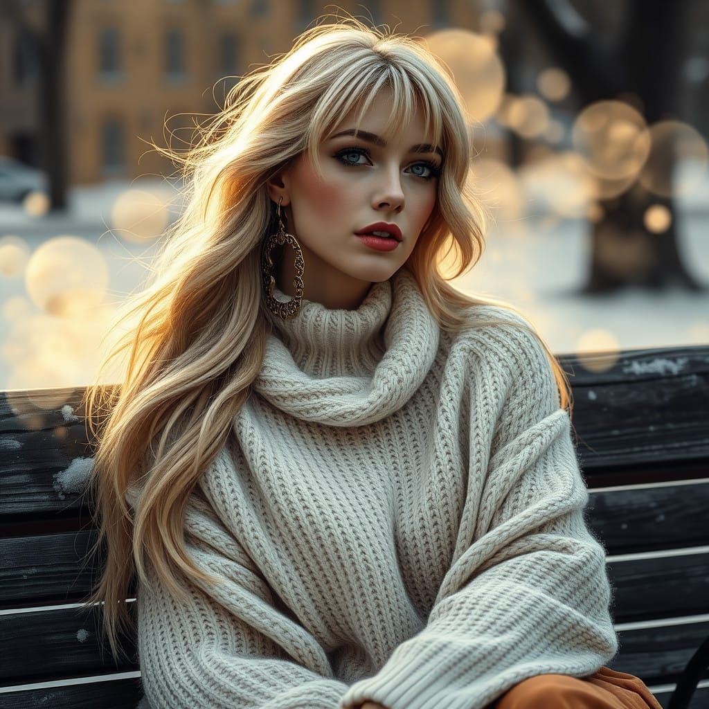 Serenely Seated Woman in Winter Wonderland