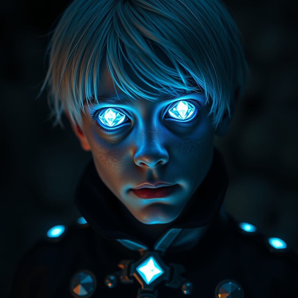 Glowing Diamond Eyes Village of the Damned Boy in Vintage St...