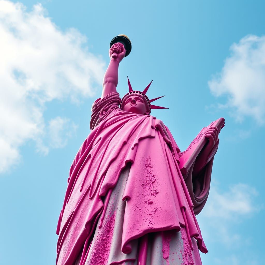 Statue of Liberty Drenched in Vibrant Hot Pink