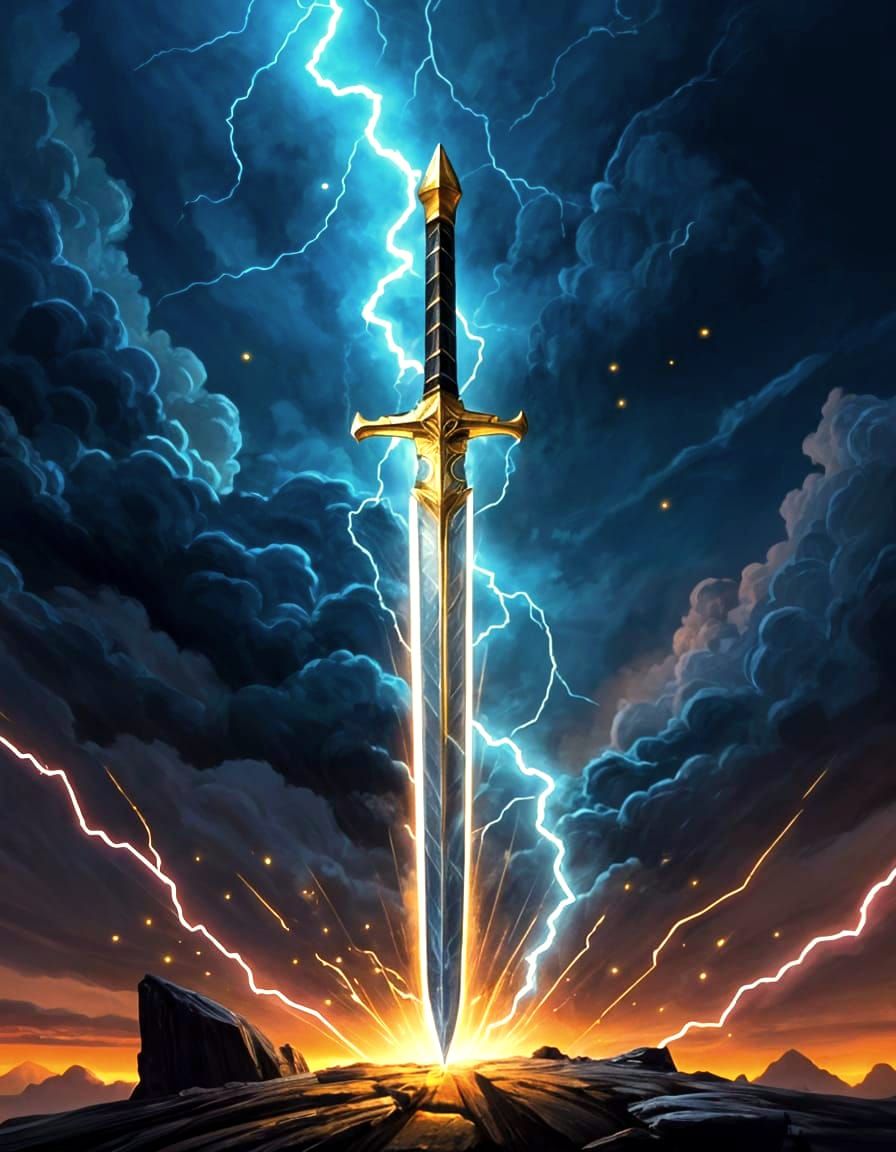 A longsword with a golden lightning bolt-shaped blade.