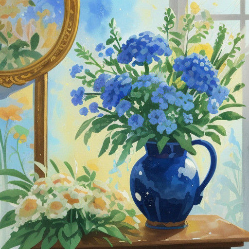 Ethereal Gouache Masterpiece: Achillea Flowers in Vibrant Bl...