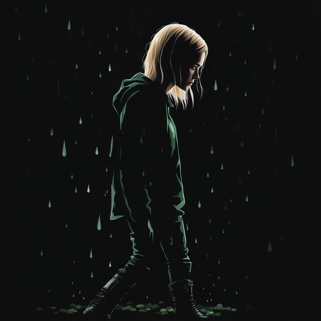 Woman in Rainforest Rain, Splash Art Style
