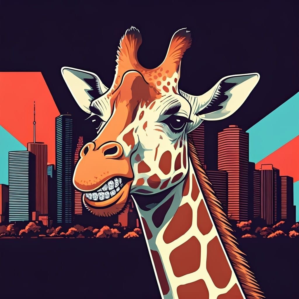 Cartoon Giraffe with Grill in Houston: Pop Art