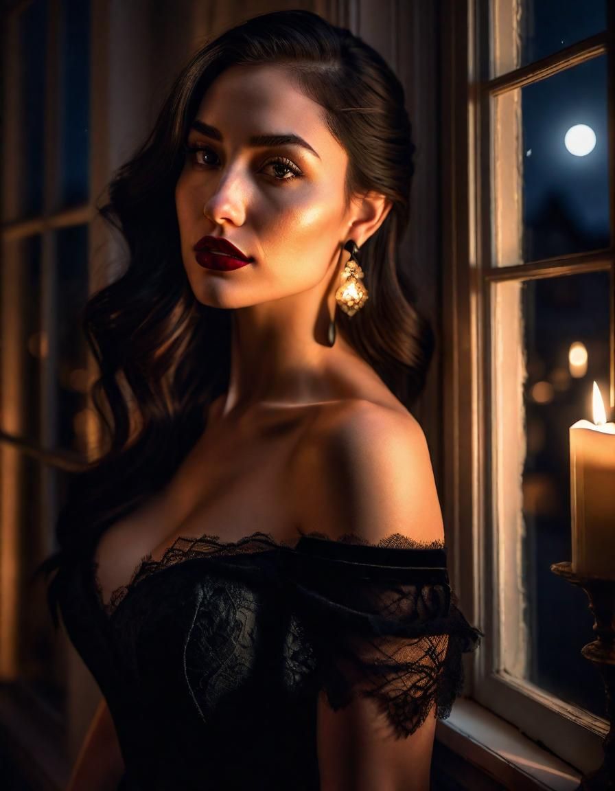 Photorealistic Portrait of Woman in Bedroom with Dynamic Lig...