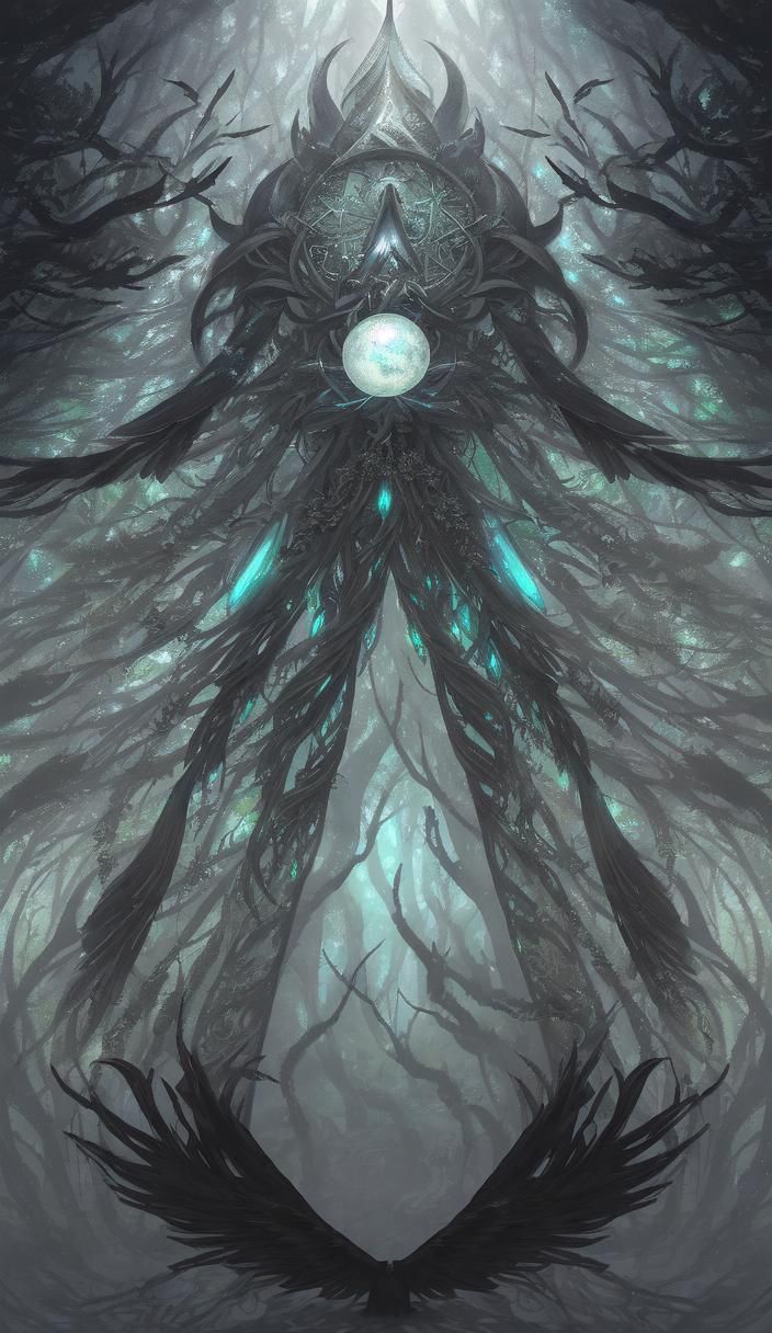 Mystical Crow and Dove Surrealist Illustration