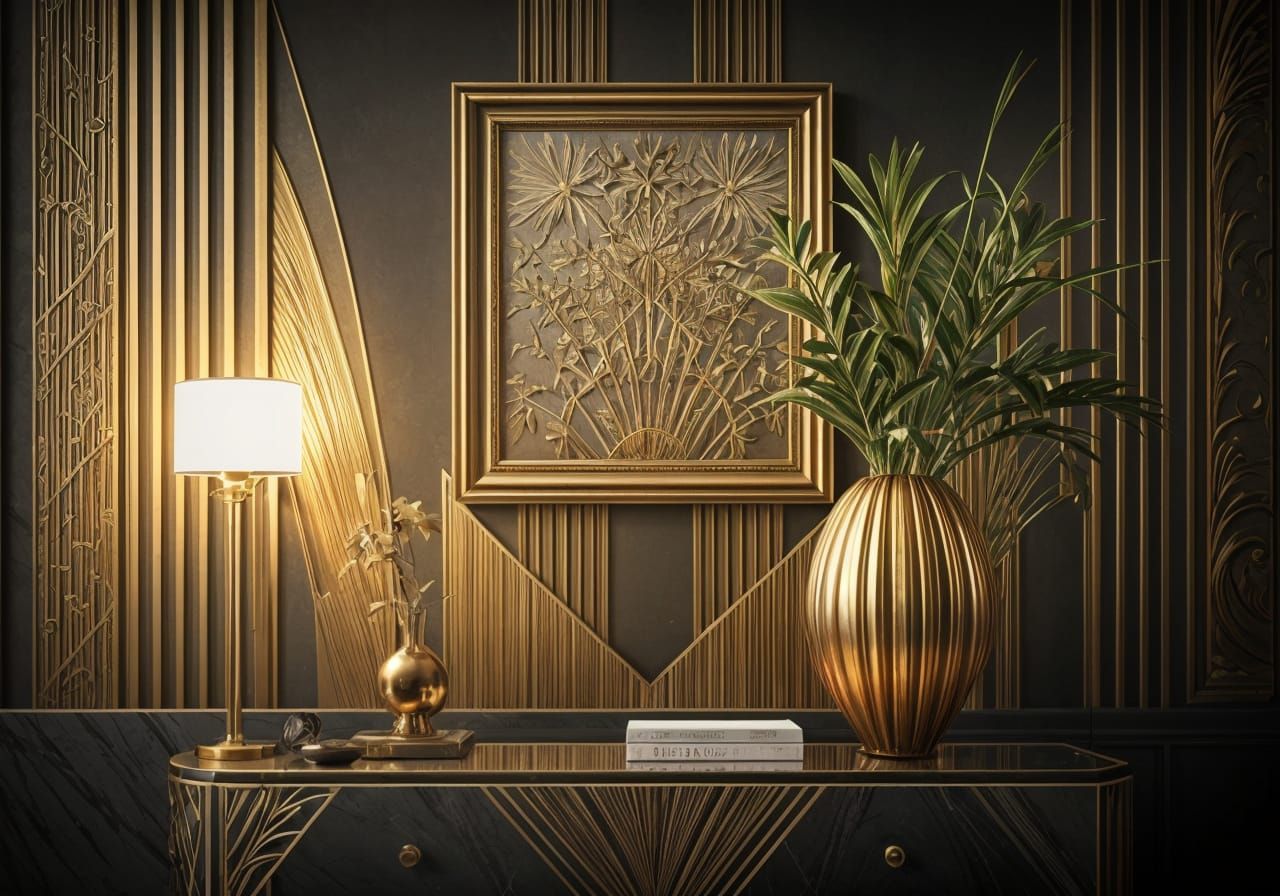 An art deco style living room with  luxurious furniture with...