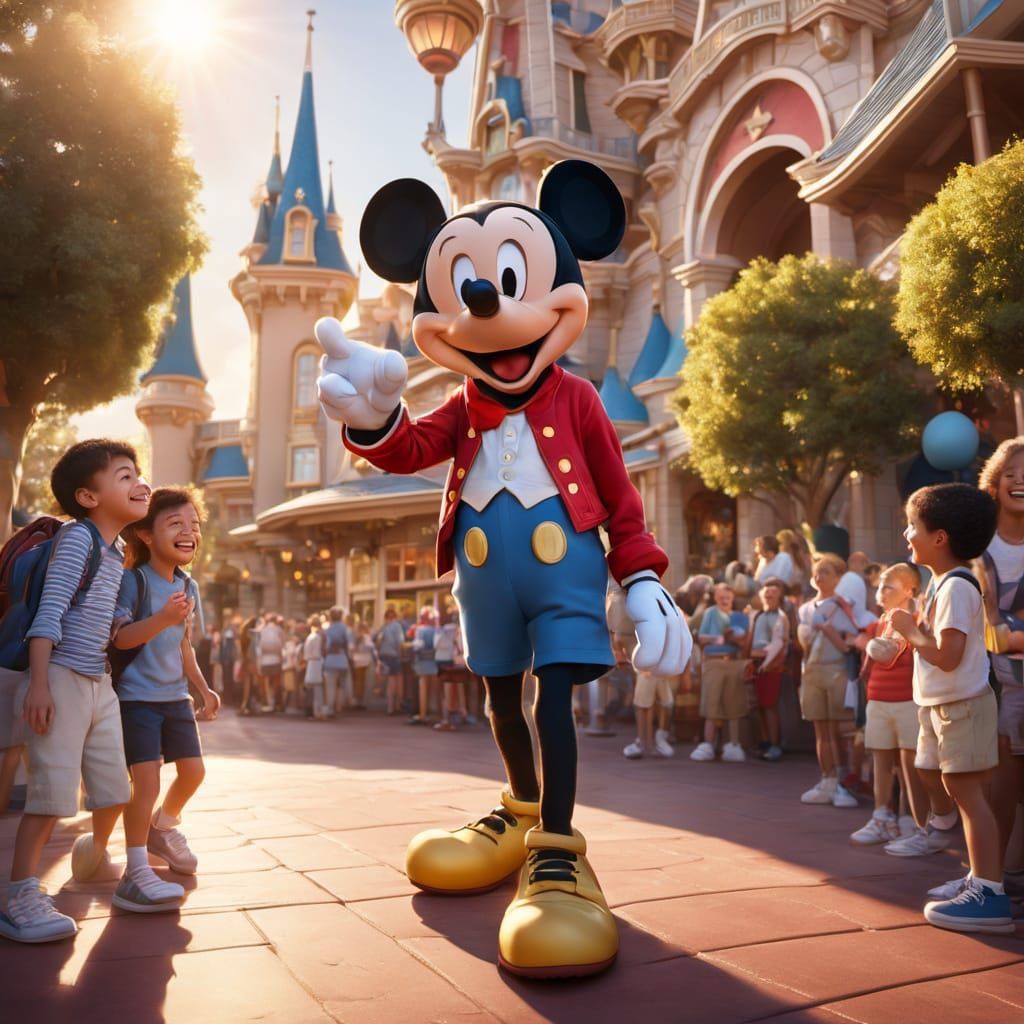Mickey Mouse Welcomes Guests at Disney Park