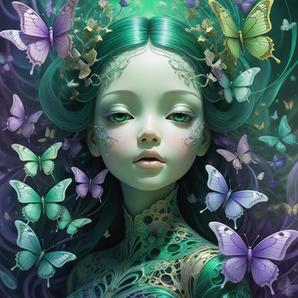 Doll in Psychedelic Fractal Dreamscape as Digital Art