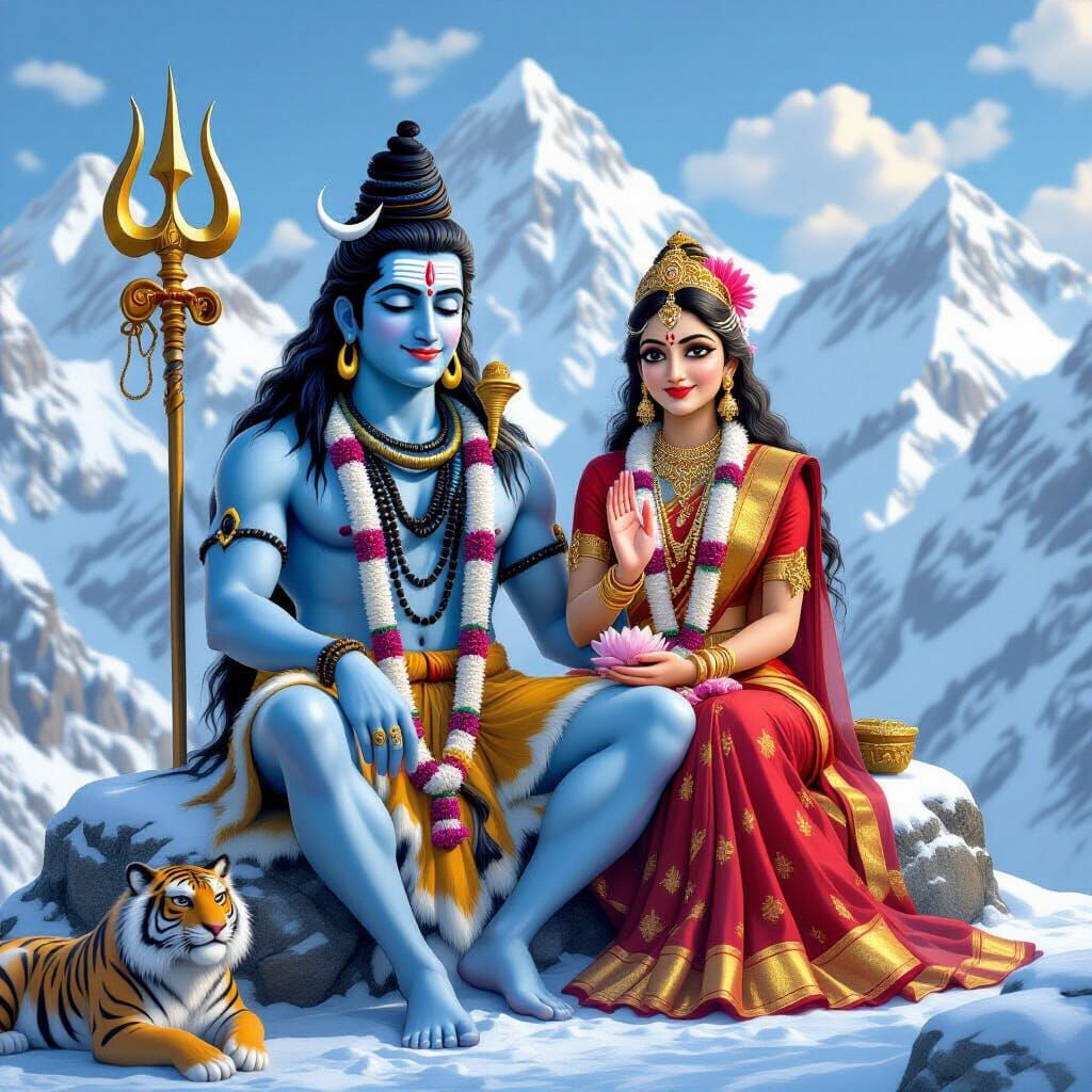 Lord Shiva and Parvati on Mount Kailash as 3D Rendered Art