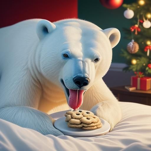 Cartoon Polar Bear's Christmas Cookie Feast