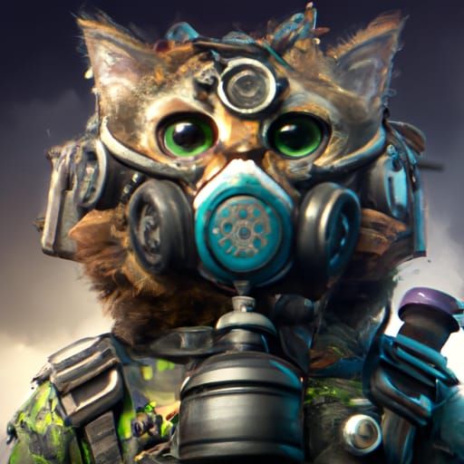 Cat in Gas Mask and Tactical Vest: Dark Fantasy Art