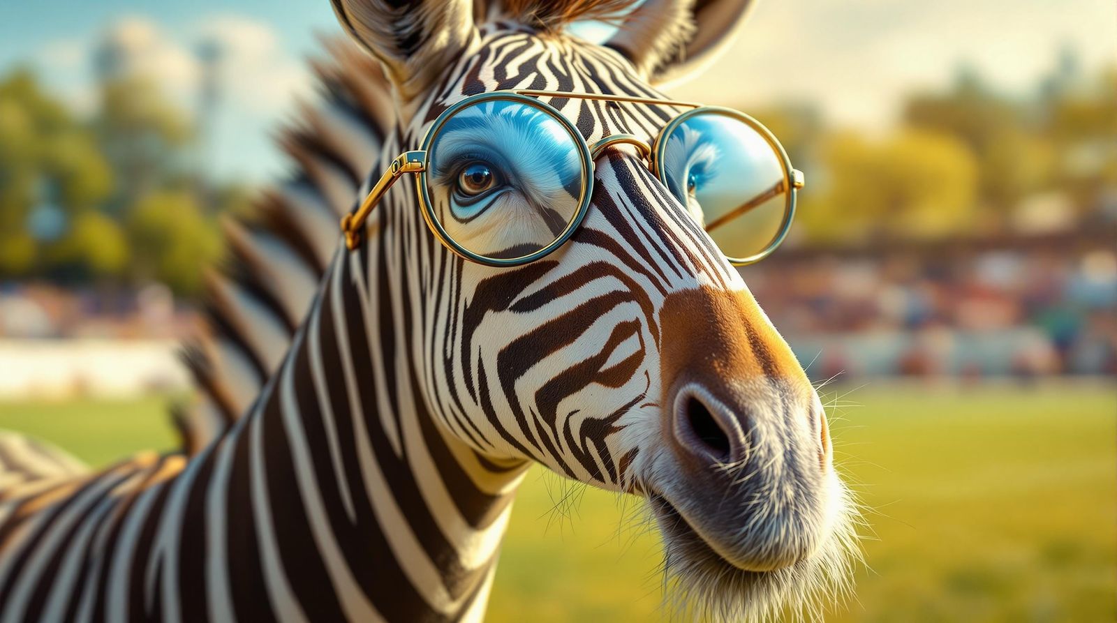 Realistic Portrait of a Wise Old Zebra in Eyeglasses