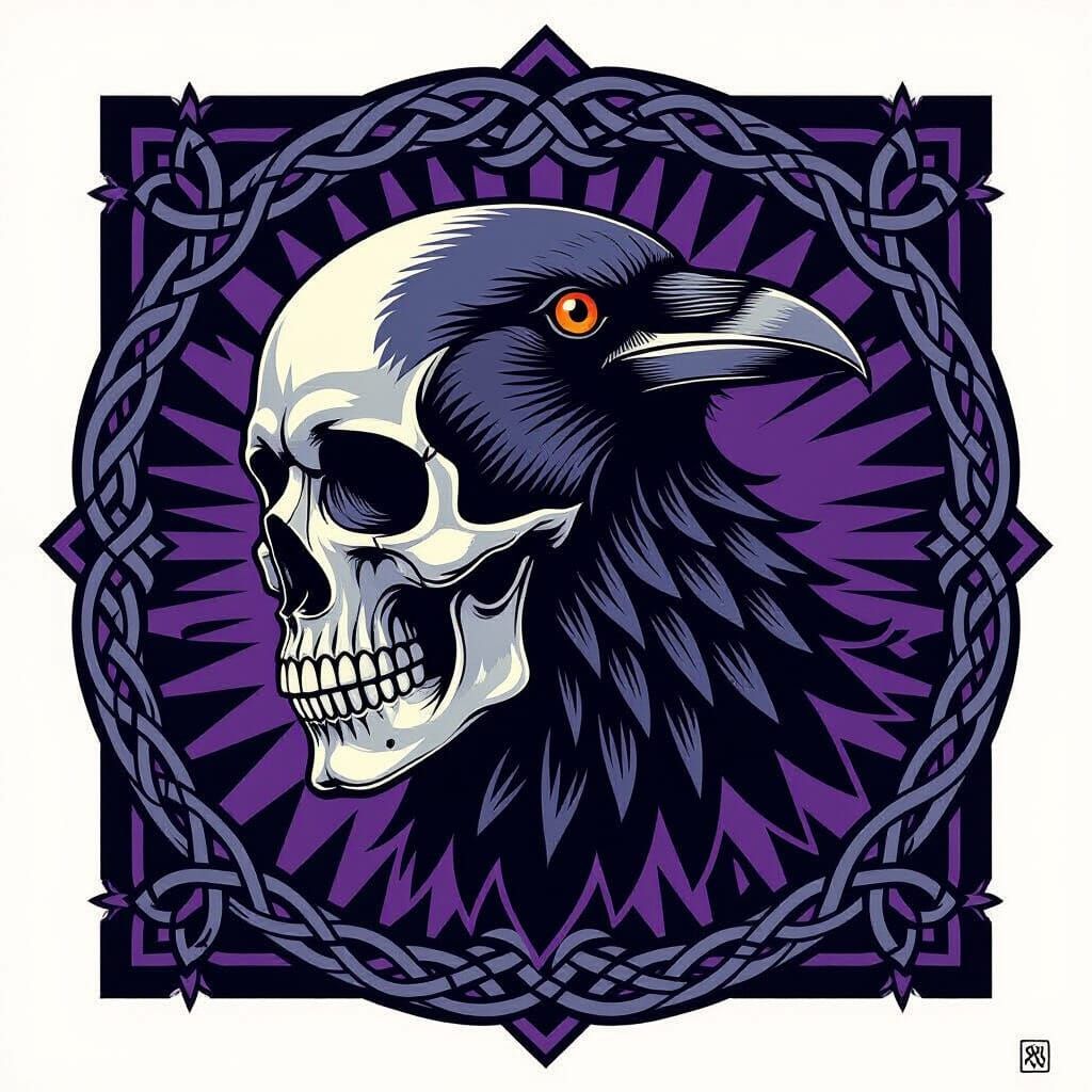 Raven Skull Celtic Knot Logo in Geometric Style