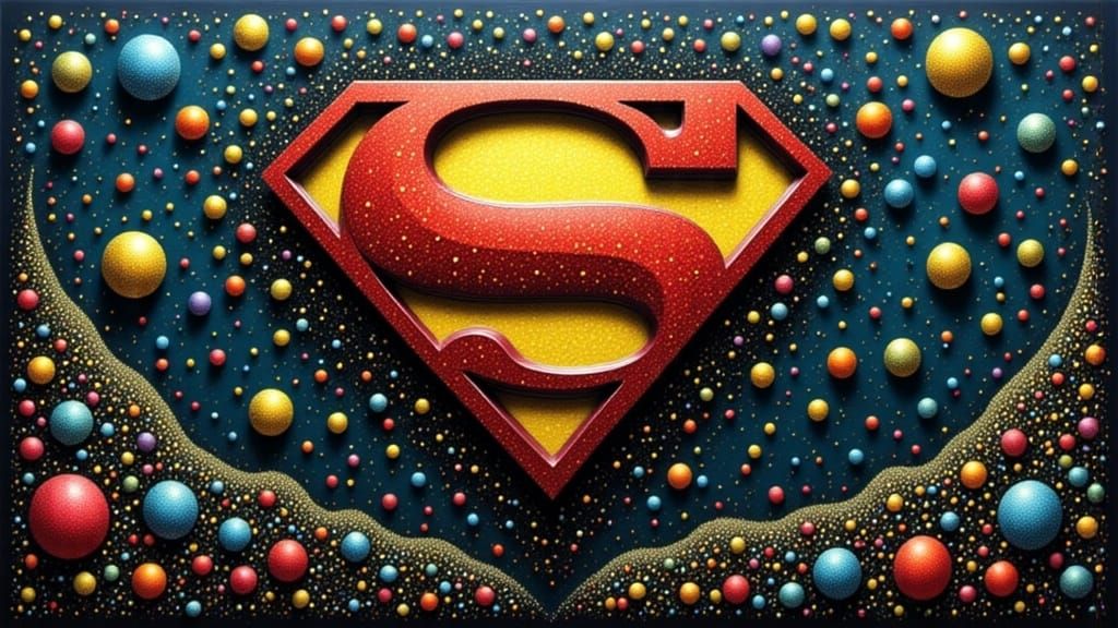 Kinetic Pointillism Superman Symbol in Vibrant Colors